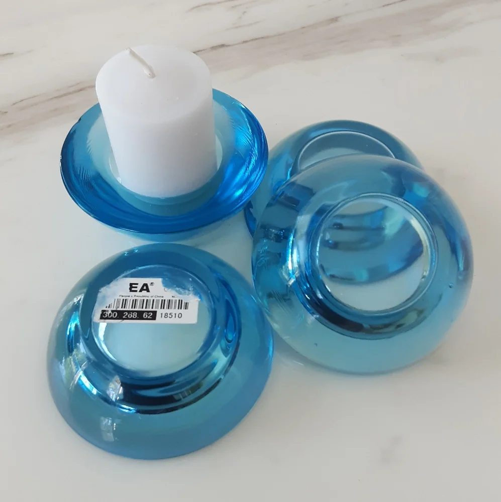 IKEA Blue Glass Tea Light Votive Candle Holders Set of 4